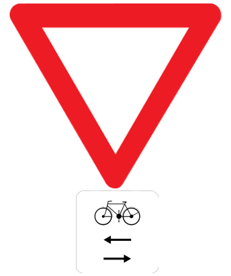 Vorrang gewähren, auf Radfahrer von links und rechts achten.